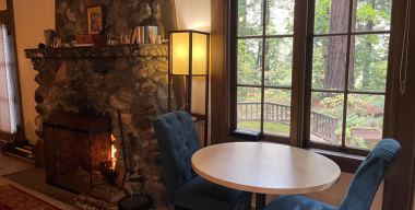 1920s Log Cabin Living Room Fireplace Alt