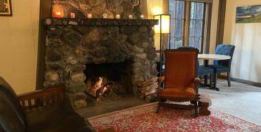 1920s Log Cabin Living Room Fireplace